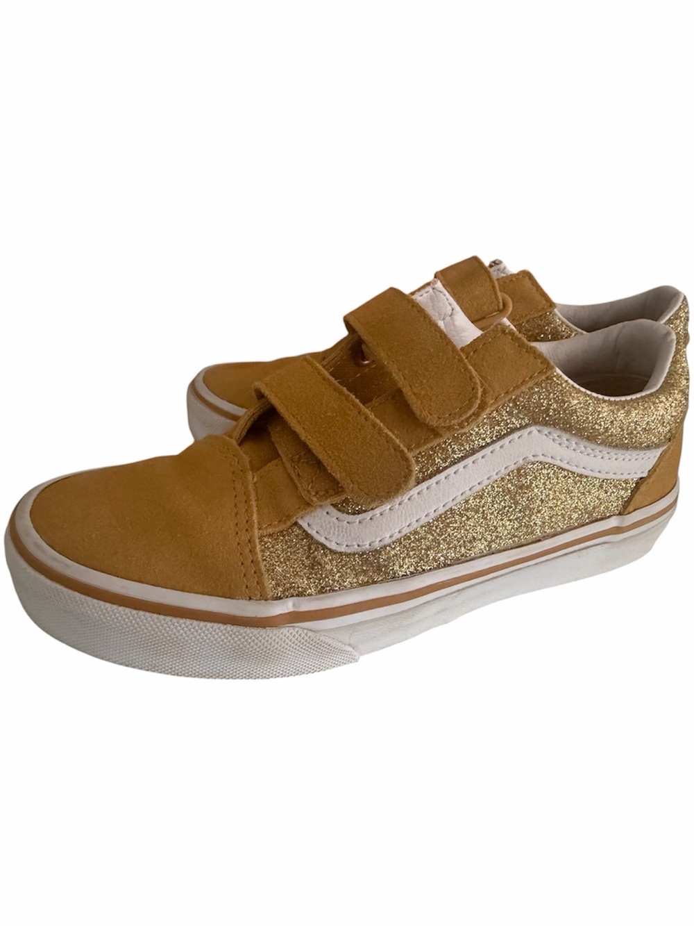 Vans Kids Gold Glitter & Mustard Suede Velcro Sneakers